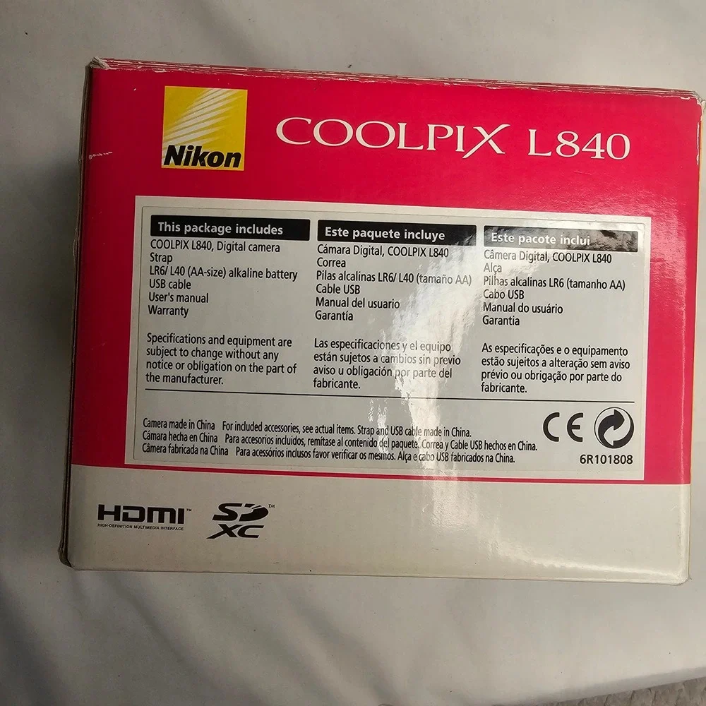 Nikon Coolpix L840 Digital Camera 16MP 38x Zoom Cranberry WiFi NFC Full HD Boxed